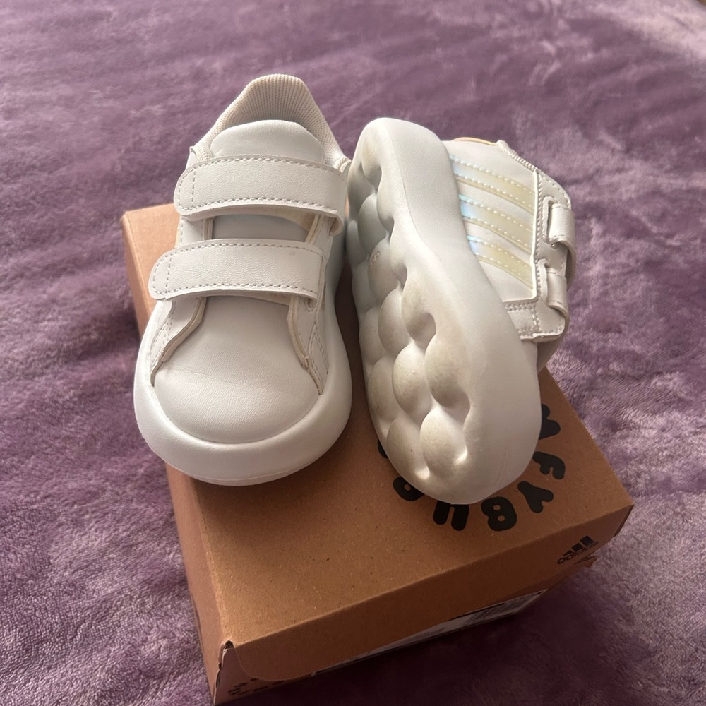 adidas Kids White Sneakers with Velcro Straps